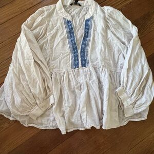 Banana Republic Cream Blouse with Blue Detail